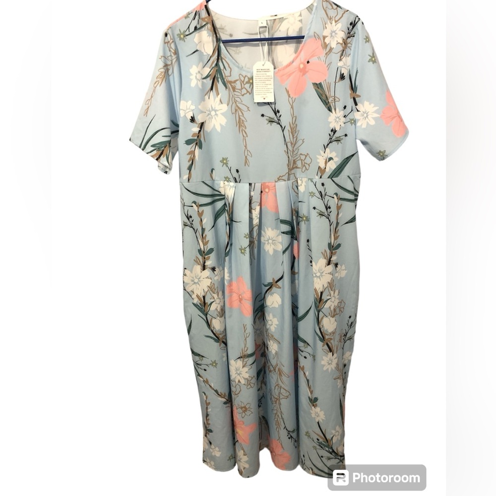 Made With Love size large dress floral gathers at waist swing pull over fairy